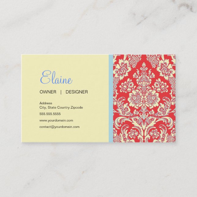 Red Damask Business Card (Front)