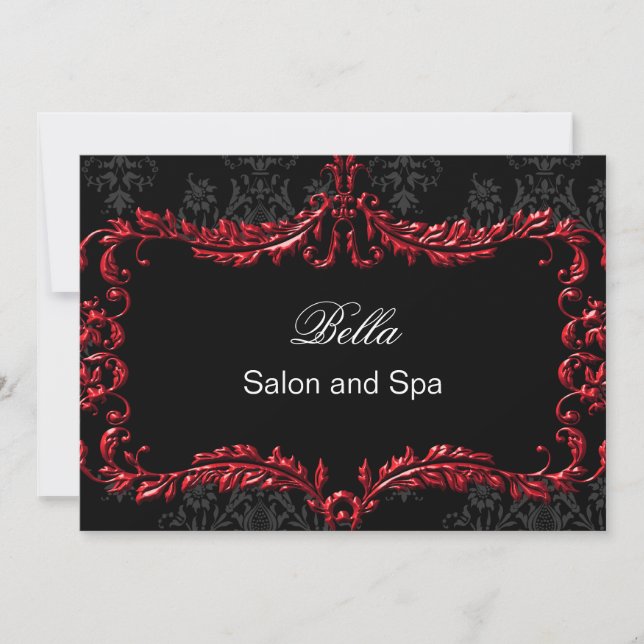 red damask Business Thank You Cards (Front)