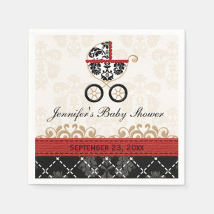 Red Damask Carriage Baby Shower Napkin