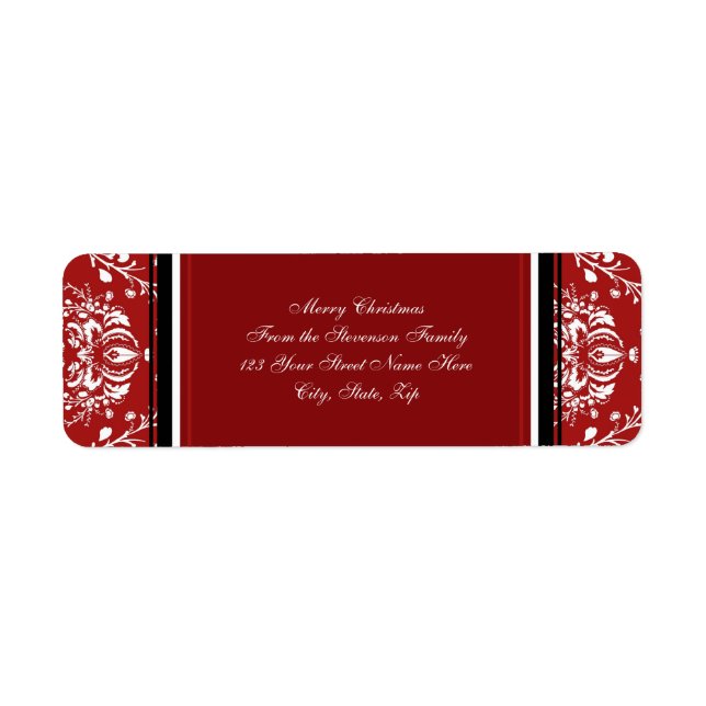Red Damask Christmas Address Labels (Front)