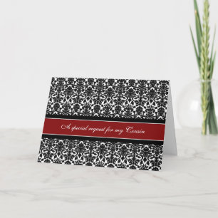 Red Damask Cousin Maid of Honour Invitation