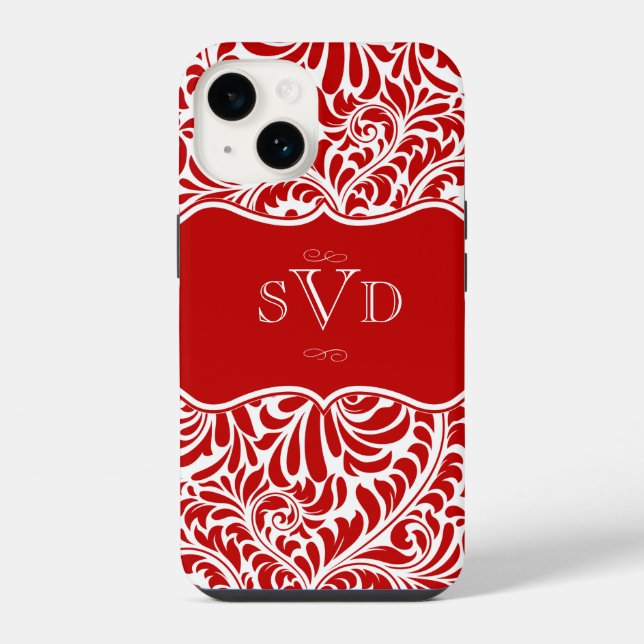 Red Damask Design Monograms Custom Case-Mate iPhon iPhone Case (Back)