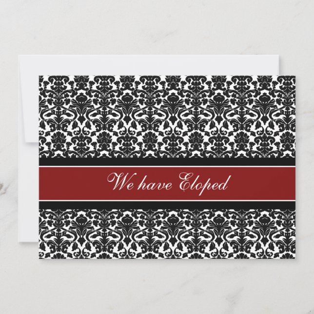 Red Damask Elopement Announcement Cards (Front)