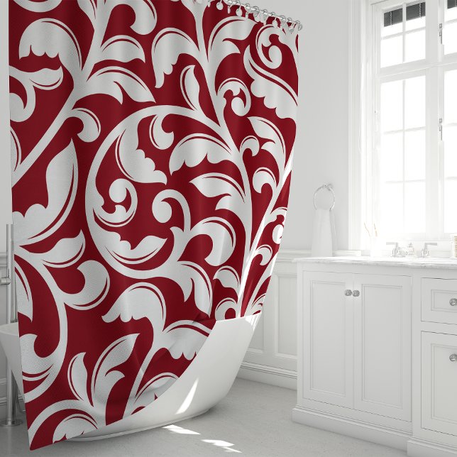 Red Damask Floral Vine Shower Curtain (Creator Uploaded)