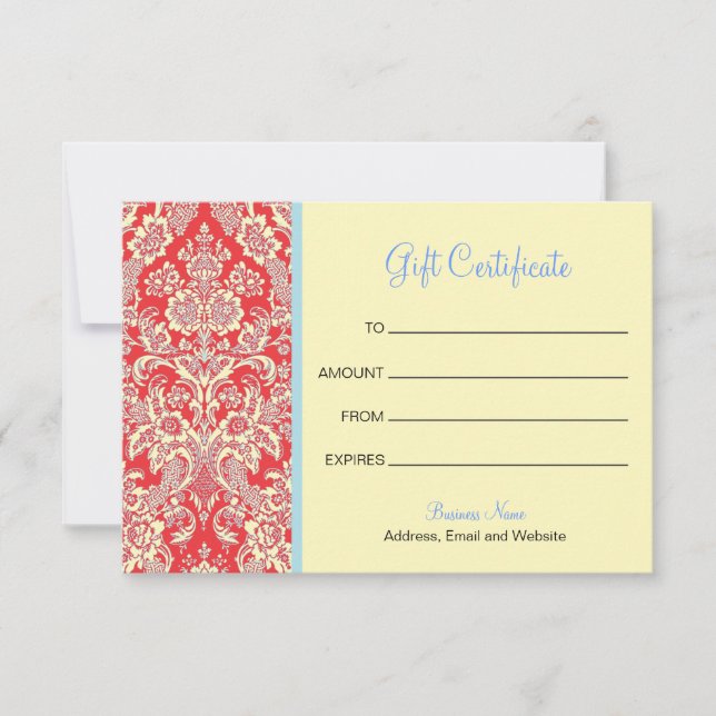 Red Damask Gift Certificate (Front)