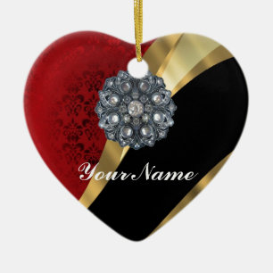 Red damask & gold ceramic tree decoration