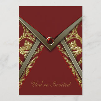 Red Damask Gold Party Invitation Template