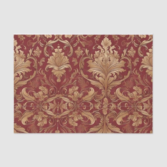 Red Damask Gold Pattern Decoupage Tissue Paper (Front)
