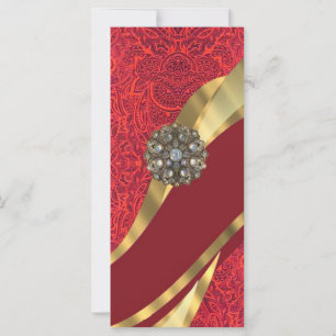 Red damask & gold swirl