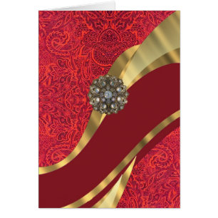 Red damask & gold swirl