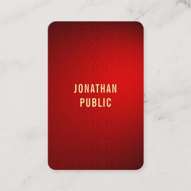 Red Damask Gold Text Template Professional Elegant Business Card (Front)