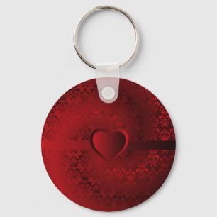 Red damask heart key ring