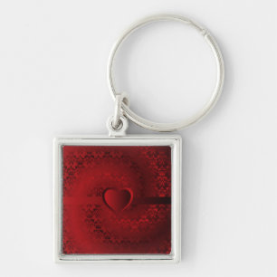 Red damask heart key ring