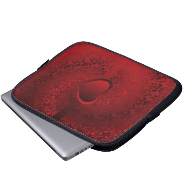 Red damask heart laptop sleeve (Front Bottom)