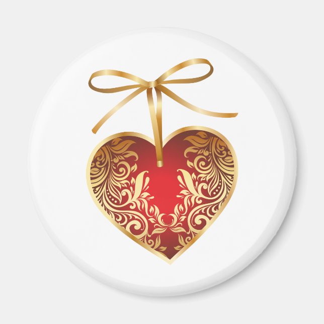 Red Damask Heart Magnet (Front)