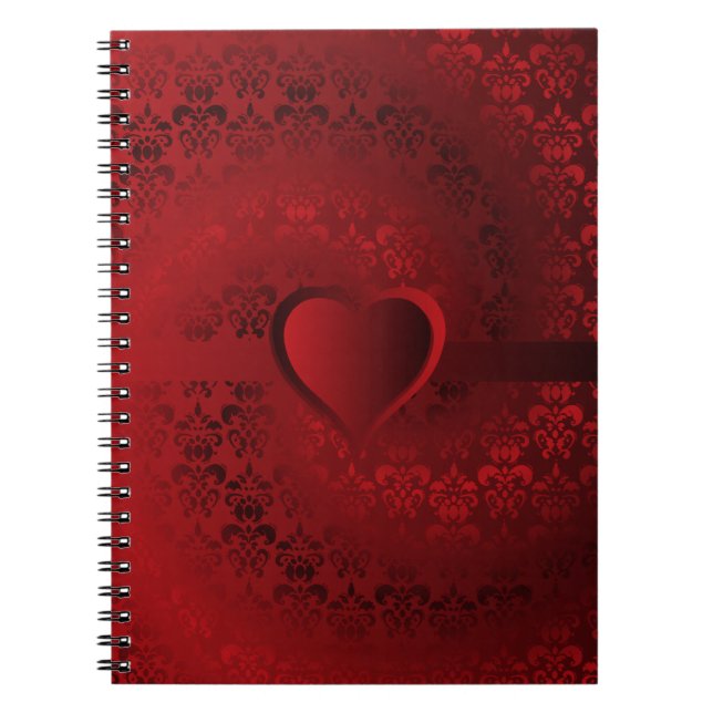 Red damask heart spiral notebook (Front)