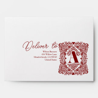 Red Damask Initial A Modern Envelope