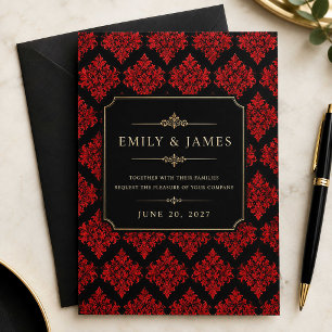 Red Damask Invitation Elegant Black & Red