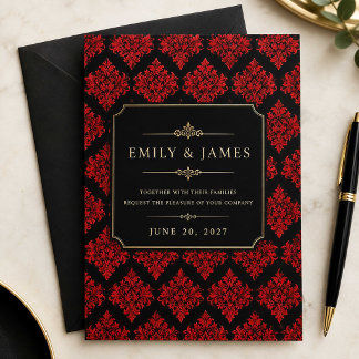 Red Damask Invitation | Elegant Black & Red