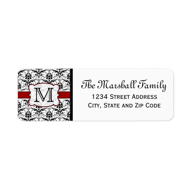 (Red) Damask Monogram Return Address Labels (Front)