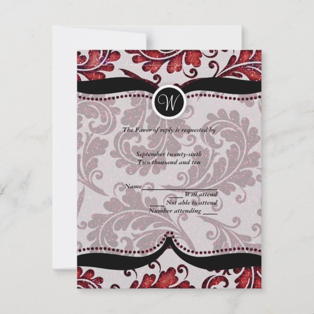 Red Damask Paisley Wedding RSVP Card (Front)