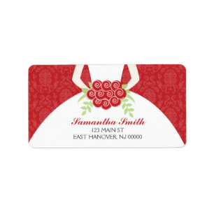 Red Damask Pattern Bridal Shower Label