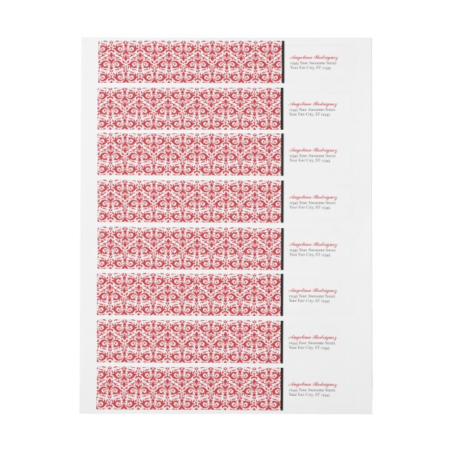 Red Damask Pattern Graduation Wrap Around Label (Sheet)