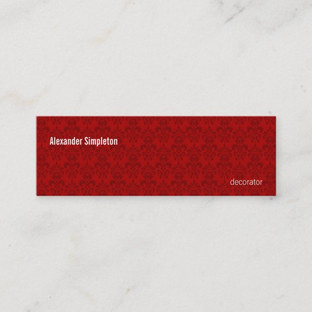 Red Damask Pattern Mini Business Card (Front)