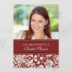 Red Damask Photo Bridal Shower Invitation Card