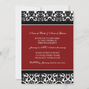 Red Damask Photo Engagement Party Invitations