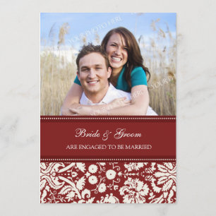 Red Damask Photo Engagement Party Invitations
