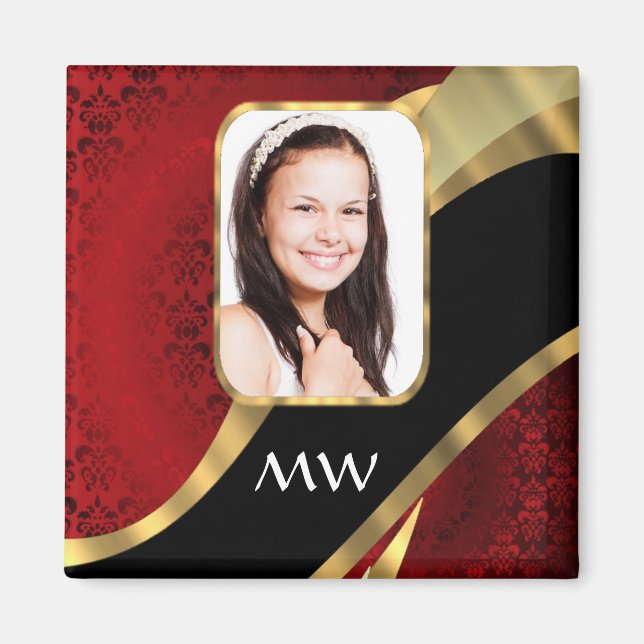 Red damask photo template magnet (Front)