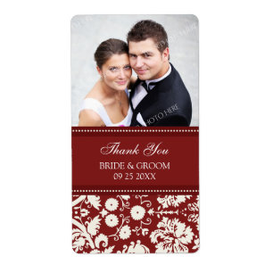 Red Damask Photo Wedding Labels
