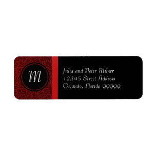 Red Damask & Red Bow Monogram - Address Label