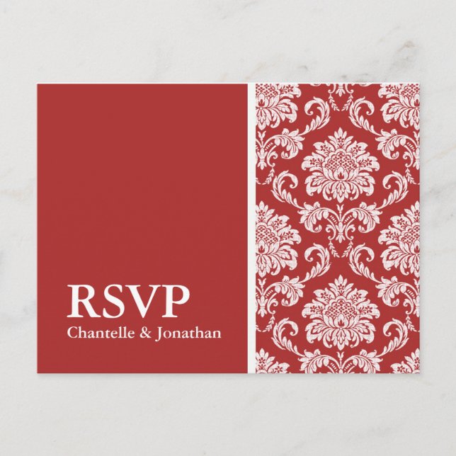 Red Damask RSVP Postcard (Front)