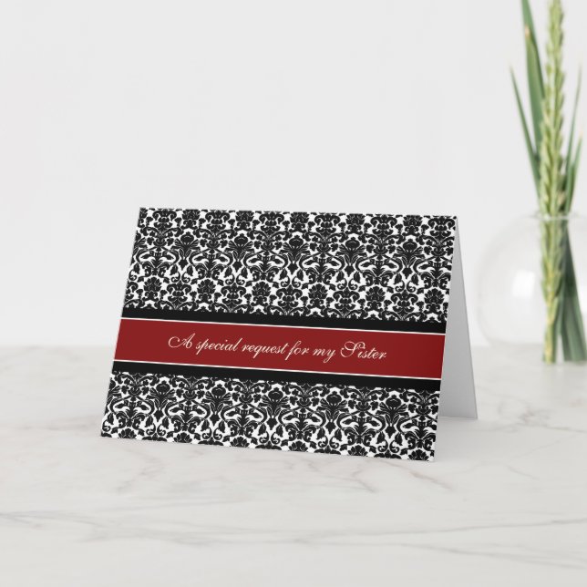 Red Damask Sister Matron of Honour Invitation (Front)