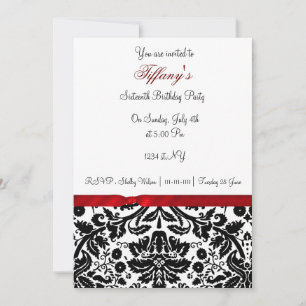 red damask Sweet Sixteen party Invitation
