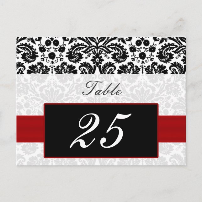 red damask  table numbers postcards (Front)