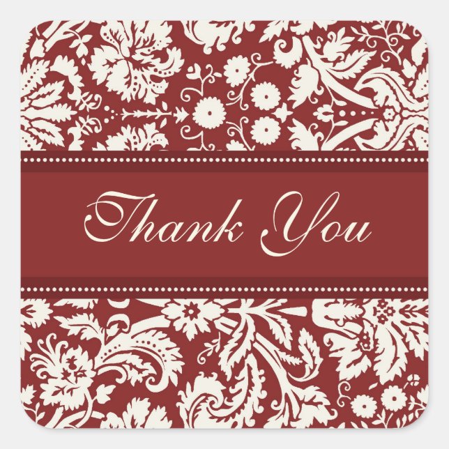 Red Damask Thank You Wedding Envelope Seals (Front)