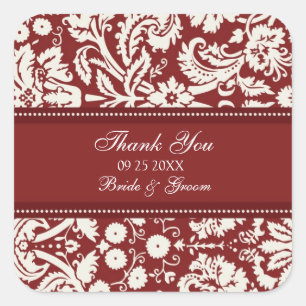 Red Damask Thank You Wedding Favour Tags