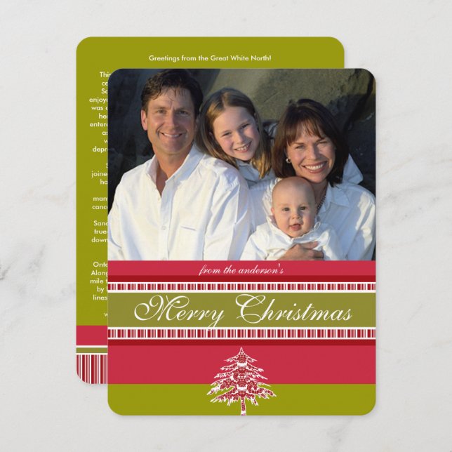 Red Damask Tree Christmas Card (Front/Back)