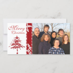 Red Damask Tree & Snowflakes Merry Christmas Holiday Card