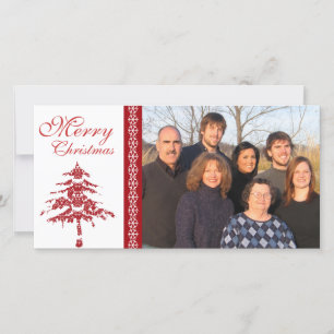 Red Damask Tree & Snowflakes Merry Christmas Holiday Card