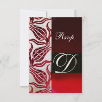 RED DAMASK VELVET TULIPS MONOGRAM Burgundy Gold