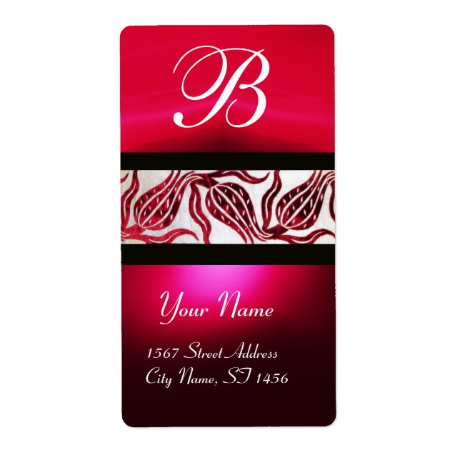 RED DAMASK VELVET TULIPS MONOGRAM Burgundy White (Front)