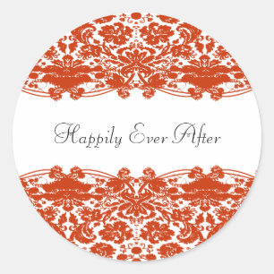 Red Damask Wedding Classic Round Sticker