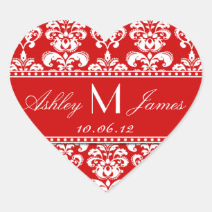Red Damask Wedding Favour Sticker
