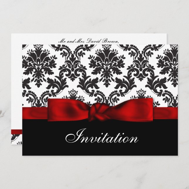 Red damask  wedding invitation (Front/Back)