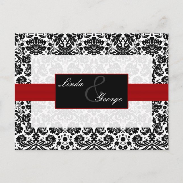 red damask  Wedding rsvp card (Front)