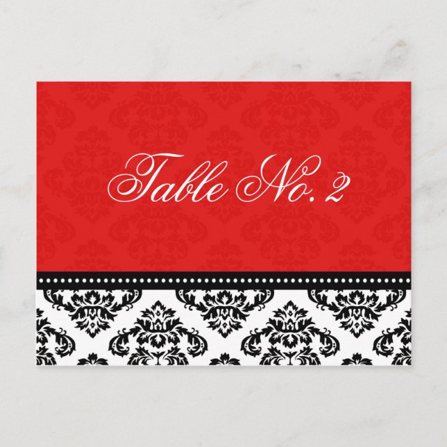 Red Damask Wedding Table Number Postcard (Front)